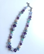 Marks And Spencer M&S Pink Purple Faceted Glass  Bead Necklace Silver Tone 