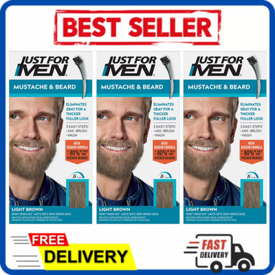 3 Pack Just For Men Mustache & Beard Dye M-25 Light Brown w/ Brush Included