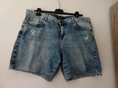 MS Mode denim short hotpants, rhinestones, size 40, discoloration blue, destroyed 