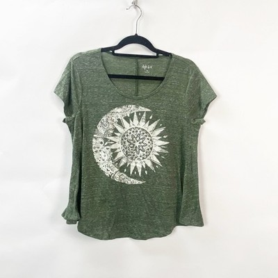 Style & Co. Medium Womens Green Mystic Moon Short Sleeve Scoop Neck Graphic Top