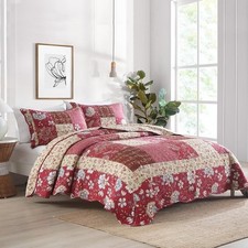 King Size Cotton Reversible Patchwork Quilt Set Lightweight Bedding Home Decor