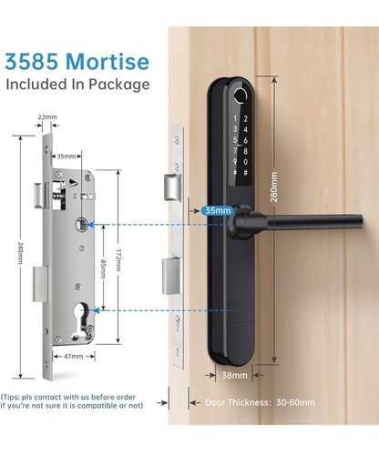 Luston Slim Smart Lock Front Door Stainless Steel Waterproof Mortise Lock-OB - Picture 2 of 7
