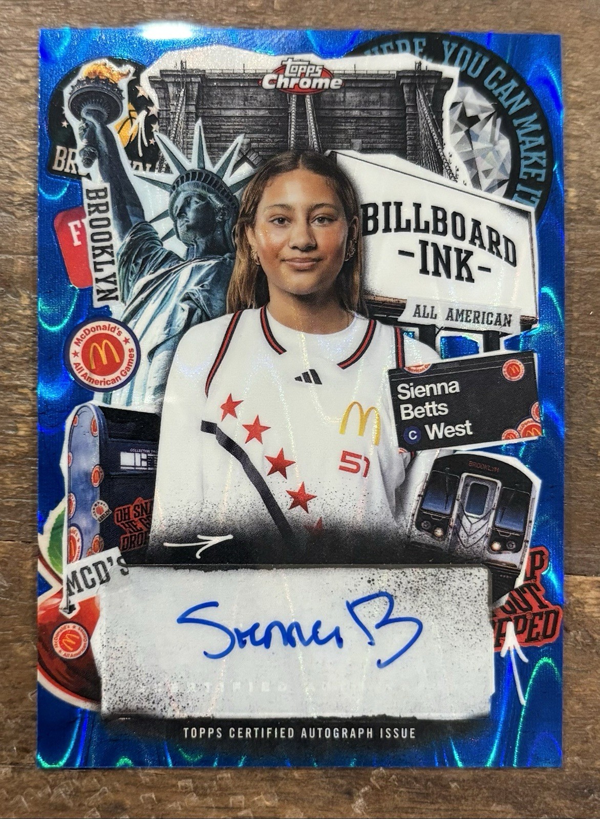 2025 Topps Chrome Mcdonald's Billboard Ink Sienna Betts Blue Wave Refractor Auto