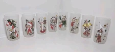 Set of 8 Gay Fad Studios 50's Christmas Angels Hand Painted Frosted Glasses