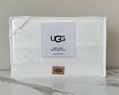 UGG IONA Queen Sheet Set 300 Thread Count Bright White 100% Cotton NEW