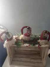 Primitive Handmade Set Of 3 Santa Hats Bowl Fillers Ornaments