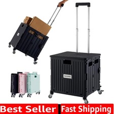 Folding Utility Cart Portable Rolling Crate Handcart Shopping Trolley Collaps...