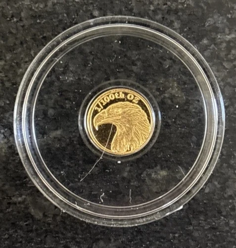 1/100 OZ MONARCH AMERICAN BALD EAGLE .9999 FINE GOLD ROUND IN SEALED CAPSULE BU/