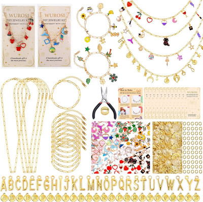 443 Pcs Gold Charm Bracelet Necklace Making Kit for Women, Including 8 Paperclip