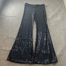 Free People Pants Womens 6 Sequin Slim Flare High Rise Navy Party New Years