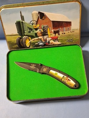 Smith & Wesson ~ Rare ~ John Deere Tractor Ride Knife W/Tin ~ 150 Anniversary
