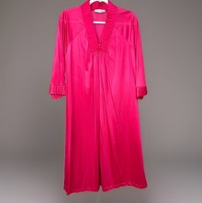 Vintage Vassarette Nylon Nightgown Small Raspberry Pink Quilted Yoke 3/4 Sleeve