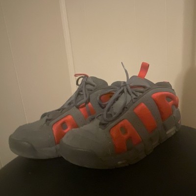 Nike Air More Uptempo Gray Red Mid Top Basketball Sneakers Colorblock Lace Up