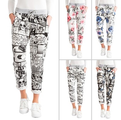 Damen Jogginghose Boyfriend Style   95% Baumwolle & Stretch, Print Sweathose