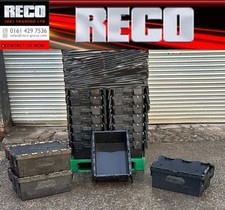 10 x MEDIUM USED TOTE BOX / ATTACHED LID CONTAINER / CRATE 600x400x250mm 50L