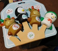 NEW Baby Winter 4 Finger Puppets Set Christmas Penguin Snowman Reindeer