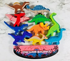 MONTESSORI (WOODEN) PINK DINOSAUR BALANCE (STACKING) KID'S (10 PC) TOY GAME PINK