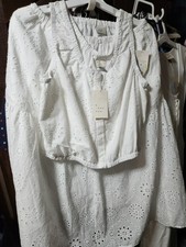 A New Day Women  s White Floral Eyelet Midi A-Line Skirt Lined And Top Ruffle M