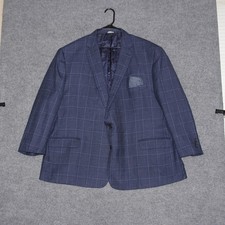 Ralph Ralph Lauren Blazer Mens 54R Navy Blue Plaid Wool Polyester Blend Jacket