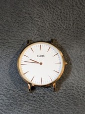 Orologio Vintage Cluse Quadrante Bianco Cassa Tonda Tono Oro Cinturino Pelle Marrone