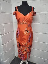 Roman Vibrant Orange Floral Print Midi Strappy Dress Size 14 BNWT. PWB 