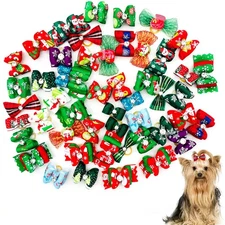 50pcs Christmas Dog Hair Bows with Rubber Bands Bulk for Small Medium Dogs Xm...
