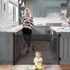 Retractable Mesh Safety Gate, Pets Gate, Baby Gate, 33" Tall, Extends to 55" Wid