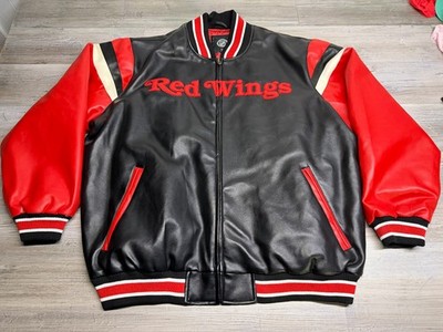 NWT Detroit Red Wings NHL Faux Leather Varsity Bomber Jacket Men 2XL Embroidered
