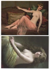 FEMALE MODELS 2-Postcard Lot RISQUE ART In The Style Of Painter Angelo Asti