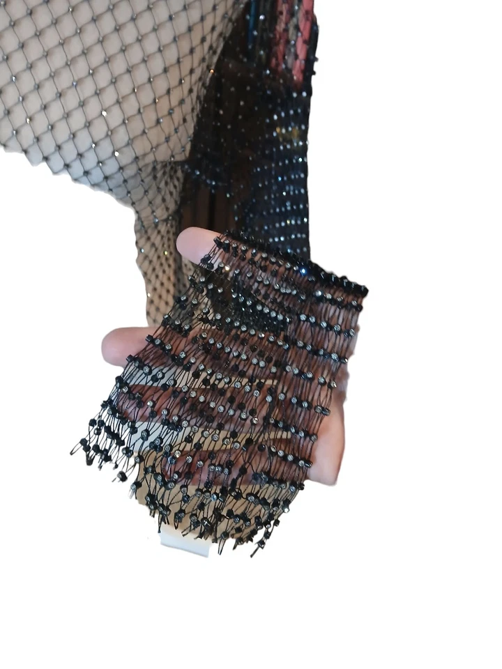 Camiseta manga longa rede de pesca strass média elástica gótica emo malha vamp escura - Imagem 3 de 4