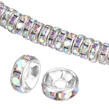 200-Pack Rondelle Spacer Beads, 6mm Czech Rhinestone Loose Beads AB Color