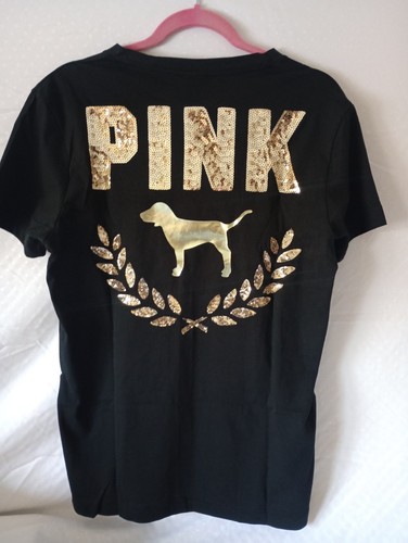 PINK VICTORIA SECRET Bling Sequin Perfect Crew Neck Short Sleeves Shirt - Picture 5 of 5
