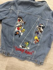 Warner Bros. Looney Tunes Embroidered Button Denim Jacket Men's S Blue Cartoon