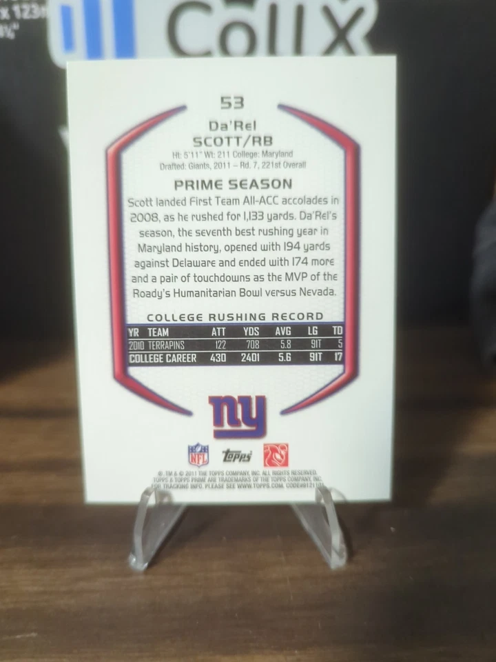 🔥2011 TOPPS PRIME DA’REL SCOTT ROOKIE CARD-#53GIANTS/MARYLAND-#53🔥 - Image 2 of 2