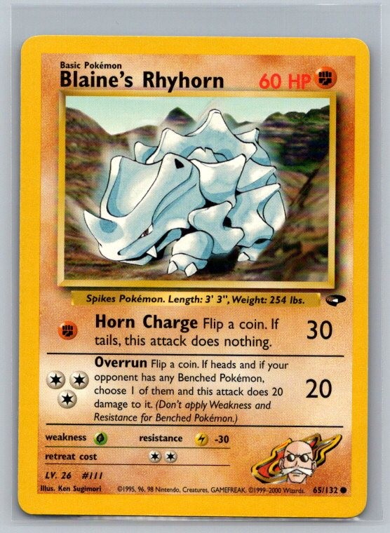 Blaine's Rhyhorn 65/132 Common Gym Challenge Pokemon Unlimited Lightly Played