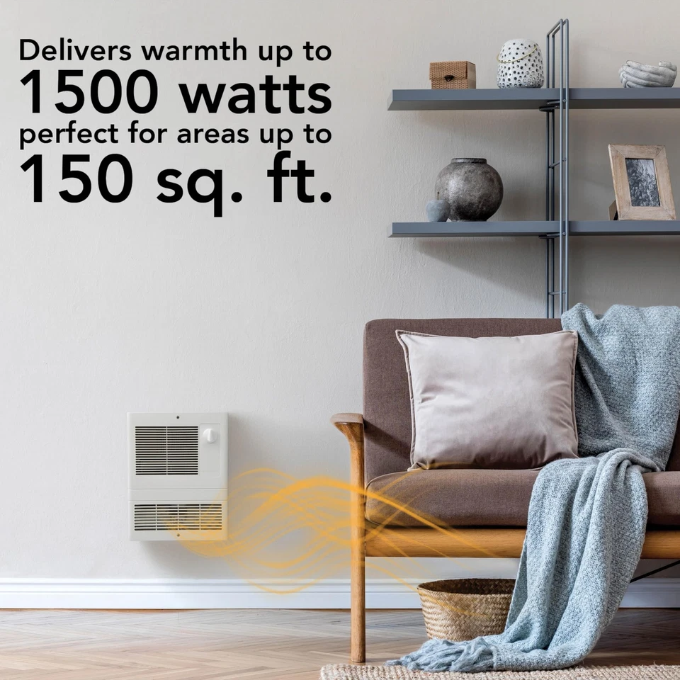 Broan-NuTone 9815WH High Capacity Wall Heater Adjustable t,1500W,120/240V, White - Image 4 of 4