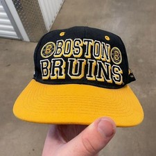 Vintage 90s Boston Bruins Drew Pearson Spellout Blockhead NHL Hockey SnapBack