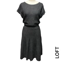 LOFT Wool Sweater Dress Size Medium Grey Knee Length Lightweight Knit Ann Taylor