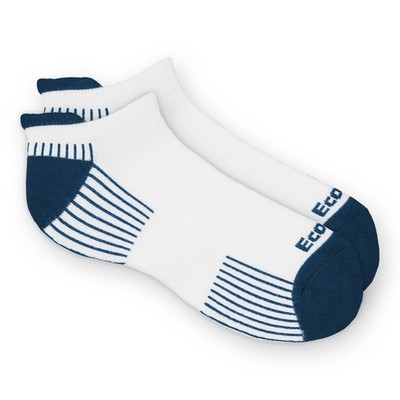 3 pair EcoSox Bamboo Viscose Active Sport Tab Socks White w/ Navy Blue Large