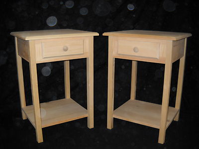 Set of 2 unfinished Pine End Table w/Beveled Edge and shelf