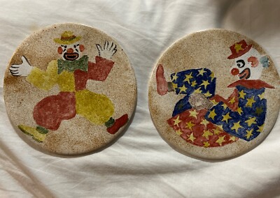 Vintage Untersetzer / Fliesen Clowns von BADGER POTTERY OXFORD England