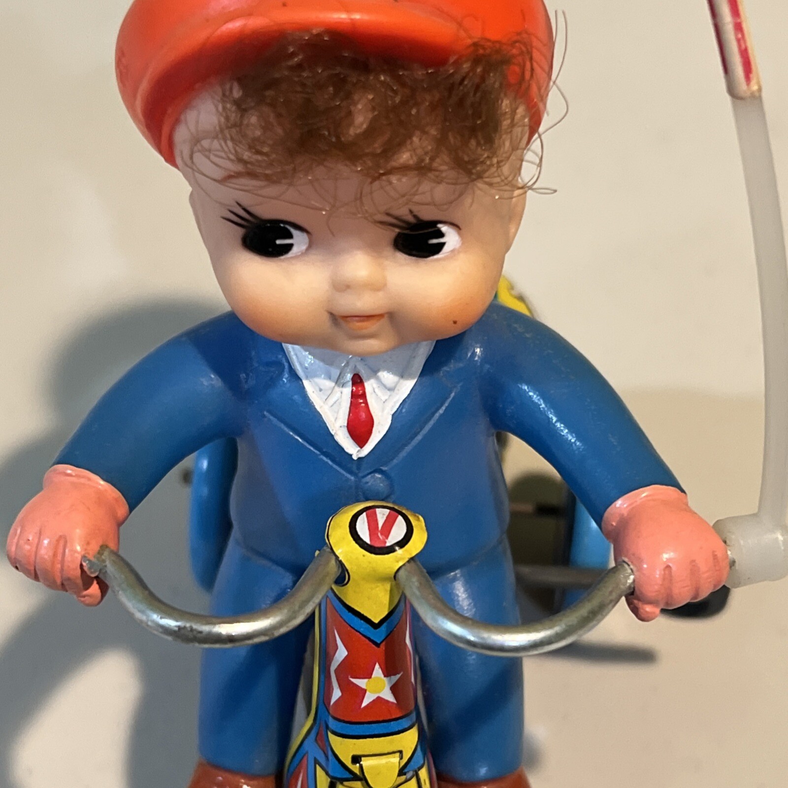 TIN LITHO WIND UP TOY- BOY RIDING TRICYCLE - WORKING - NICE