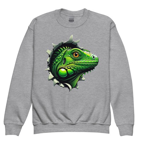 Kids green Iguana funny crewneck sweatshirt, childs reptile gift lizard jumper. - Picture 15 of 15
