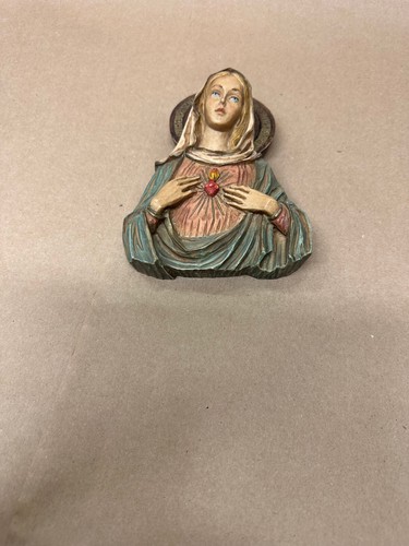 Vintage Immaculate Heart of Mary Plaque Figurine Religious Virgin Bust 7 3/8" - Picture 10 of 10
