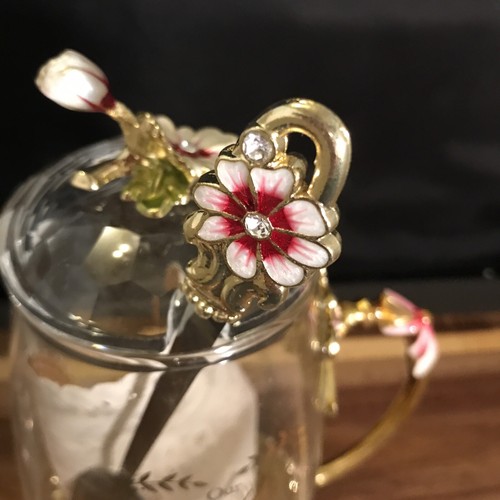 Floral Glass Tea Cup w~lid Flower Tea Cup, Fancy Tea Cup “ Our Friendship” - Picture 3 of 7
