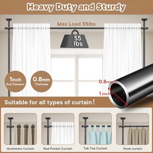 Room Divider Curtain Rod, No Drilling Tension Rod for Room Separation, 4 Black - Bild 4 von 7
