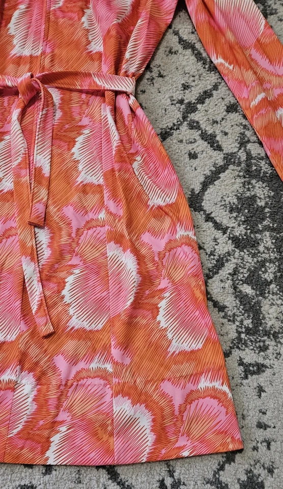 Vestido vintage década de 1970 rosa e laranja flutterbye com zíper frontal - Imagem 4 de 4
