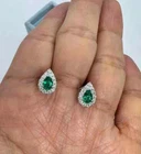2Ct Pear Cut Lab Created Green Emerald Stud Earrings 14K White Gold Plated
