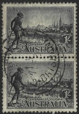 Australia 1934 Victoria Centenary 1s Black PERF 11.5 SG.149a Used Cat:&pound;48 - PAIR