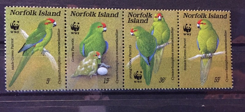 Norfolk Island, WWF ,Green Parrot,MNH s.c.#421 C.V. $17.50